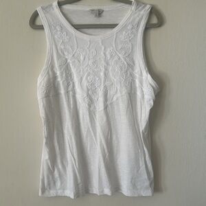 NWOT Lucky Brand Floral Embroidered Flowy White Tank Top